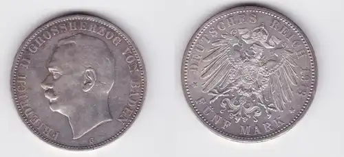 5 Mark pièce d'argent Baden Grand-Duc Friedrich II 1913 Chasseur 40 vz+ (144479)