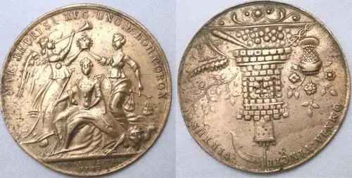 vieille médaille sur le couronnement de Maria Theresia à Prague 12 mai 1743 (105630)