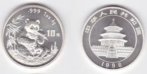 10 pièce d'argent Yuan Chine Panda 1 once d ' argent fin 1996 Stgl. (131166)