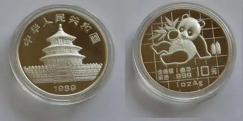 10 pièce d'argent Yuan Chine Panda 1 once d ' argent fin 1989 Stgl. (131947)