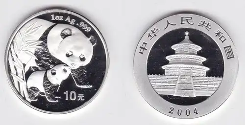 10 Yuan Silber Münze China 2004 Panda 1 Unze Silber (130852)