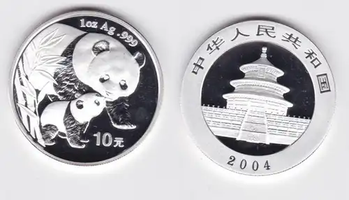 10 Yuan Silber Münze China 2004 Panda 1 Unze Silber (143985)