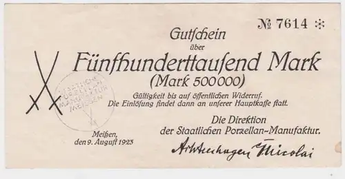 500000 Mark Banknote Meissen Porzellan Manufaktur 9.8.1923 (119248)