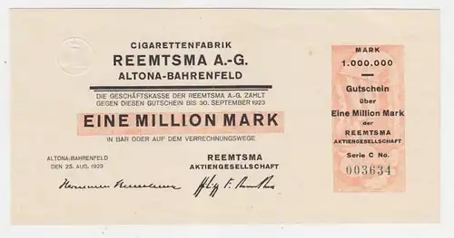 1 million de marks Billet Altona Bahrenfeld Cigarettefabrik 25.08.1923 (115882)