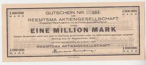 1 Million Mark Banknote Altona Bahrenfeld Cigarettenfabrik 22.08.1923 (115830)