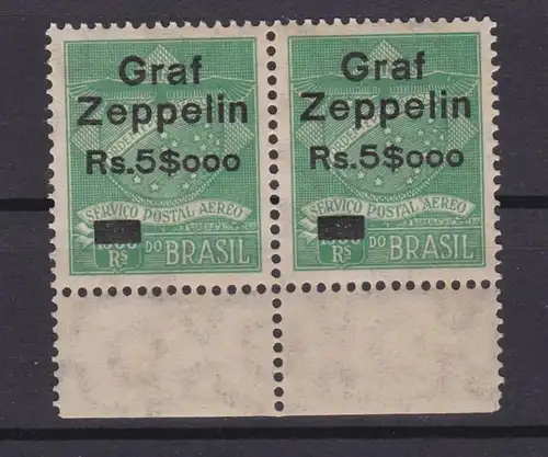 waagerechtes Paar Zeppelin Briefmarken Brasilien 5000 Reis um 1930 (115539)