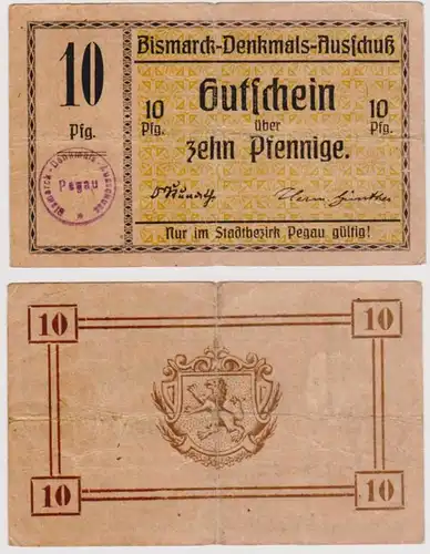 10 Pfennig Banknote Pegau Bismarck Denkmal Ausschuss ohne Datum (120732)