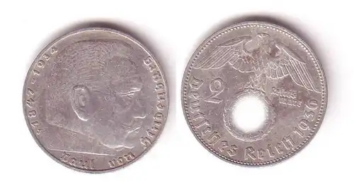 2 Mark Silber Münze 3.Reich Hindenburg 1936 J Jäger 366 (112579)