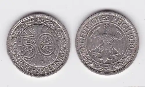 50 Pfennig Nickel Münze Weimarer Republik 1930 J (114827)