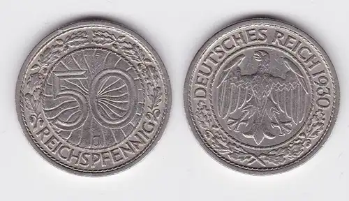 50 Pfennig Nickel Münze Weimarer Republik 1930 J (117796)