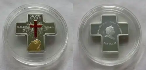5 Dollar Silbermünze Cook Inseln 2010 Ioannes Paulus II + Swarovskis (154216)