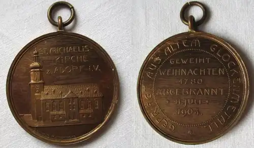 médaille rare en métal de cloche St. Michaelis Église Adorf 1904 (133515)