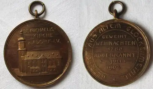 seltene Medaille aus Glockenmetall St. Michaelis Kirche Adorf 1904 (133515)