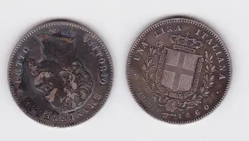 1 Lire Silber Münze Italien 1860 provisorische Regierung Firenze (122503)