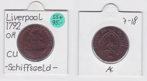Liverpool Half Penny Kupfer Münze Großbritannien 1792 Schiffsgeld (133679)