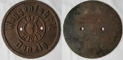 Original métal fonte plaque de plaque Waggonfabrik Gdansk 1916 No. 10335 (143449)