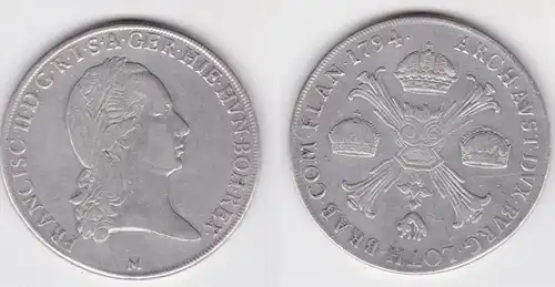 1 Taler Silber Münze Österreich Habsburg Franz II. 1794 M (125543)