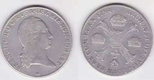 1 pièce d'argent Taler Autriche Habsburg Franz II. 1794 M (125543)