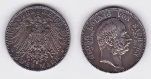2 Mark Silber Münze Sachsen König Georg 1904 auf den Tod vz (141687)