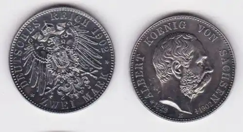 2 Mark pièce d'argent Saxe Roi Albert sur la mort 1902 Chasseur 128 Stgl (141874)