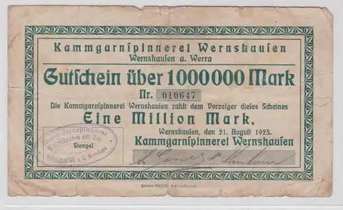 1 Million Mark Banknote Inflation Wernshausen Kammgarnspinnerei 1923 (137328)