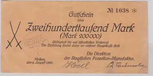 200000 Mark billet Meisse Porcelaine Manufacture 9.8.1923 (135812)