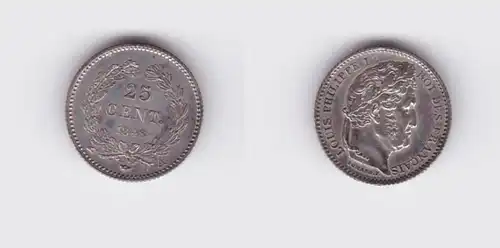 25 Centimes Silber Münze Frankreich Louis-Philiippe I. 1848 Stempelglanz(127387)