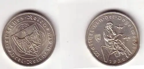 Silber Münze 3 Mark Walter von der Vogelweide 1930 A (BN8771)