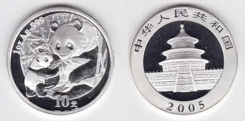 10 pièce d'argent yuan Chine Panda 1 once d ' argent fin 2005 Stgl. (131220)