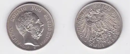 2 Mark pièce d'argent Saxe Roi Albert sur la mort 1902 Chasseur 128 Stgl (131196)