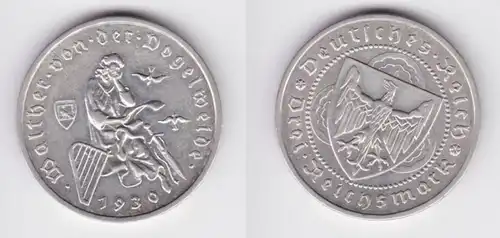 Silber Münze 3 Mark Walther von der Vogelweide 1930 A f.vz J.344 (156069)