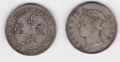 20 cents pièce d'argent Hong Kong 1888 Queen Victoria ss (126881)