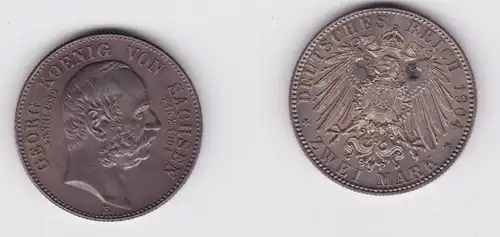 2 Mark Silber Münze Sachsen König Georg 1904 E auf den Tod Jäger 132 vz (137170)