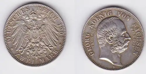 2 Mark Silber Münze Sachsen König Georg 1904 auf den Tod vz (150022)