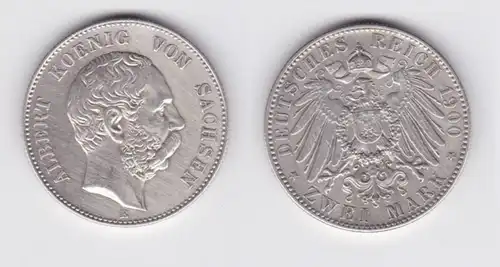2 Mark Silbermünze Sachsen König Albert 1900 Jäger 124 f.vz (151387)