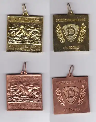 2 DDR Médailles Fête de la Nage Hallen MfS Wachtregiment Berlin Gold & Bronze (121543)