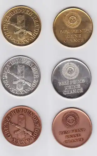 3 médailles rares 35.J. Forces frontalières de la RDA en or, argent & bronze (100663)