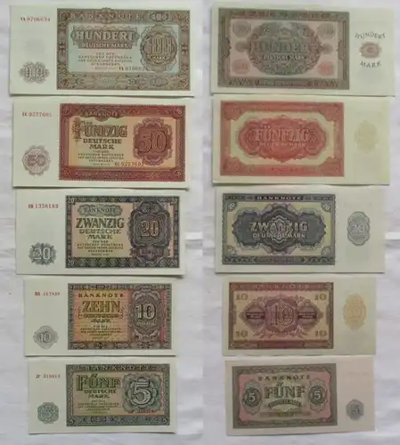Satz DDR mit 5 Banknoten 5 bis 100 Mark 1955 KASSENFRISCH ! (141712)