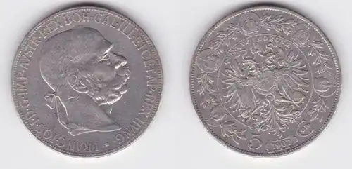 5 Kronen Silber Münze Österreich Kaiser Franz Josef 1907 (155342)