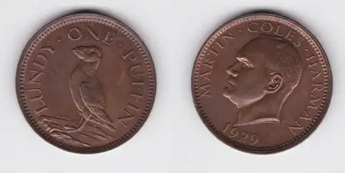 1 pièce de monnaie de bronze Puffin Lundy 1929 (155779)