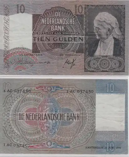 10 Gulden Banknote Niederlande 20.Juni 1940 (141756)