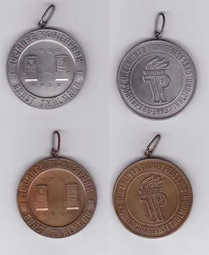 2 DDR Médailles 10 ans Pionnierpark Ernst Thälmann en Argent & Bronze (138749)
