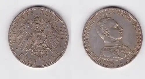 5 Mark Silbermünze Preussen Wilhelm II in Uniform 1914 A Jäger 114 vz (148225)