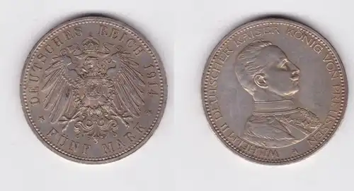 5 Mark pièce d'argent Prussen Wilhelm II en uniforme 1914 A chasseur 114 vz (148225)