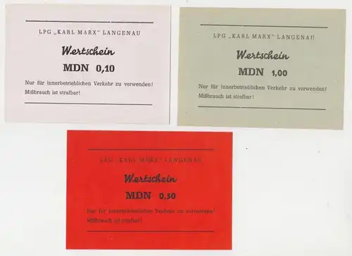 0,1, 0,5 & 1 Mark Billet DDR LPG Monnaie Langenau "Karl Marx" (116314)