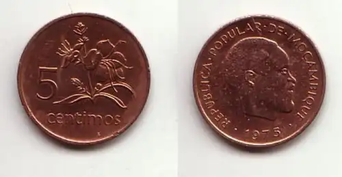 5 Centimos Kupfer Münze Mosambik Moçambique 1975 (114630)