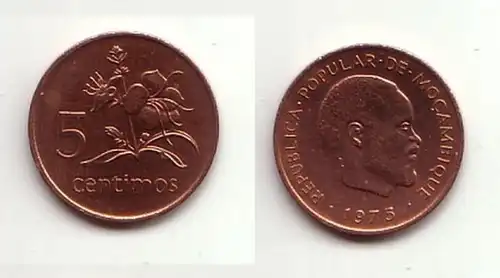 5 Centimos Kupfer Münze Mosambik Moçambique 1975 (114613)
