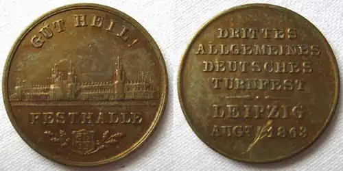 médaille rare Troisième Festival de gymnastique allemand Leipzig 1863 (119104)