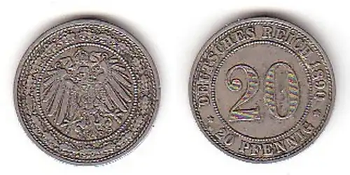 20 centime nickel pièce Reich allemand 1890 A chasseur 14 (114922)