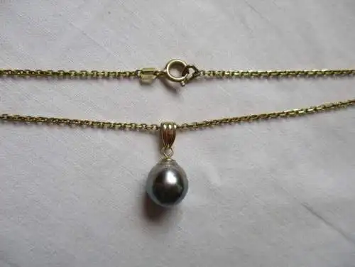 joli collier d'or 585 avec pendentif d ' or 5 85 et perle (110034)